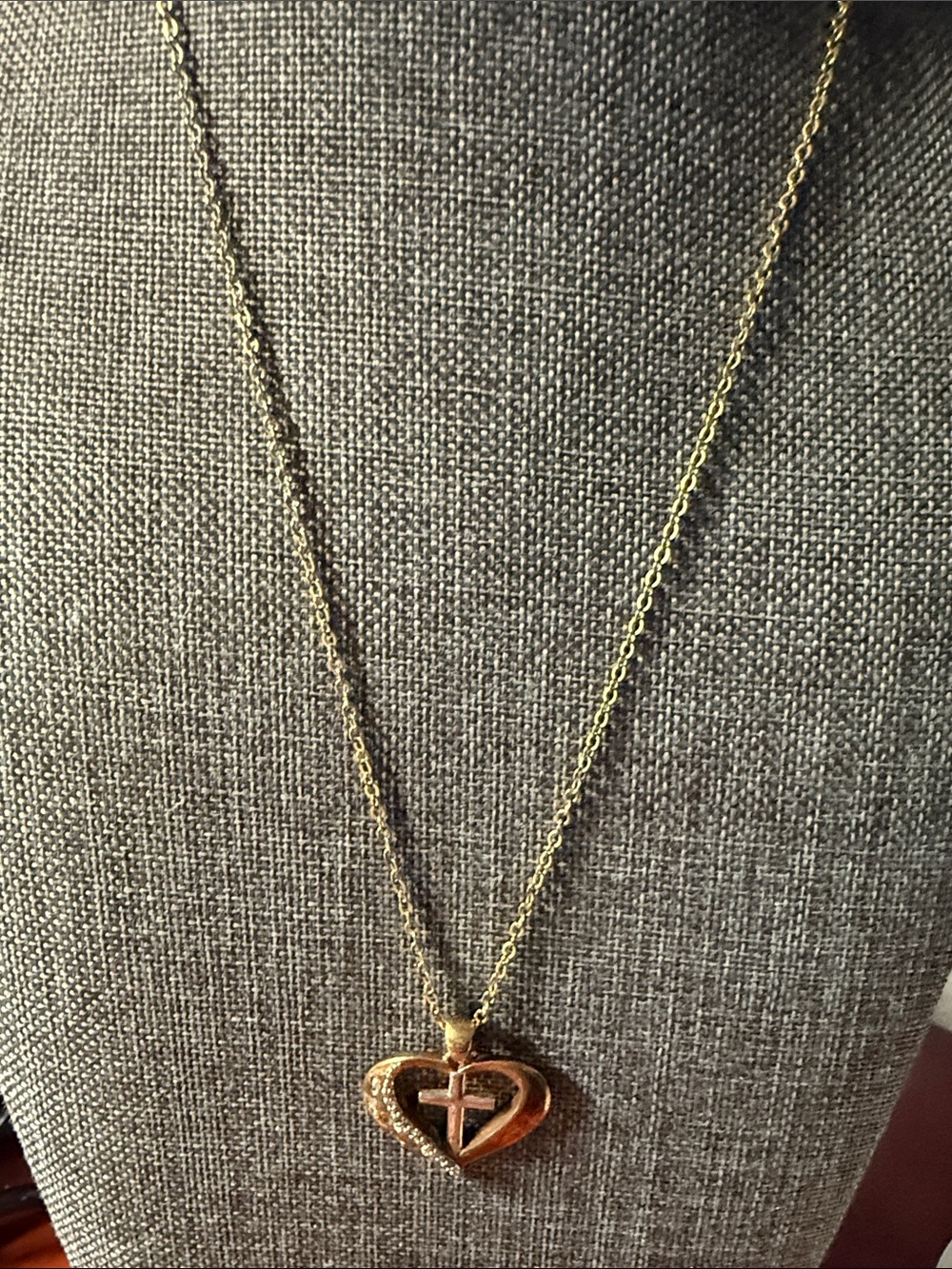 Gold Heart Pendant Necklace with Cross Accent - Women's Jewelry